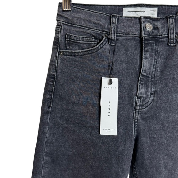 TopShop Jamie High Waisted Rise Skinny Leg Faded Black Jeans Stretch 4 26x30 - Picture 5 of 16